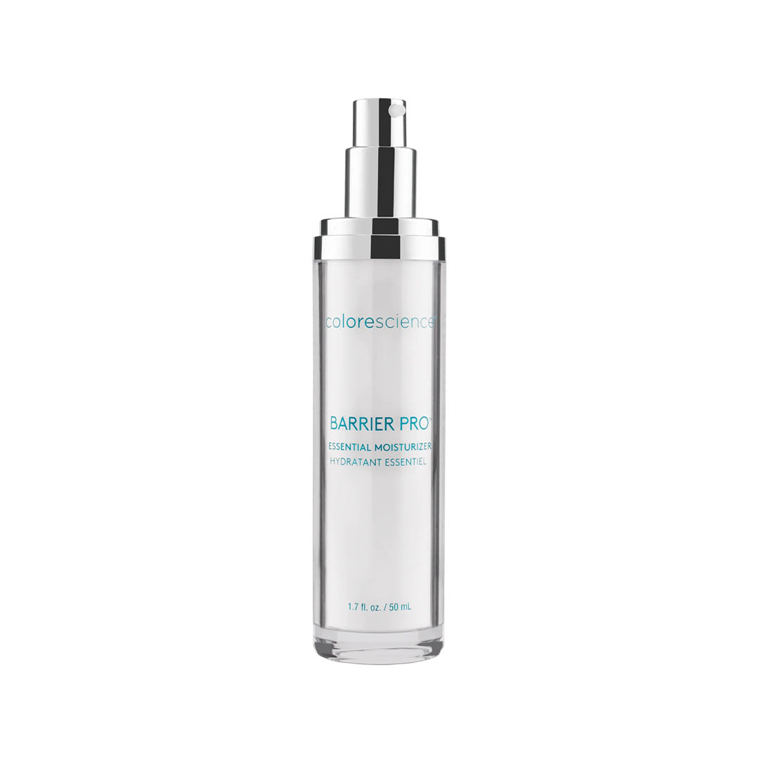 Colorescience Barrier Pro Essential Moisturizer in a clear 50ml pump bottle with a silver cap.