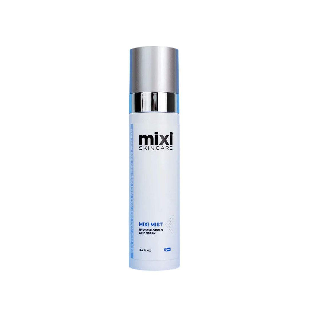 Bottle of Mixi Mist Hypochlorous Mist skincare spray for acne and eczema treatment