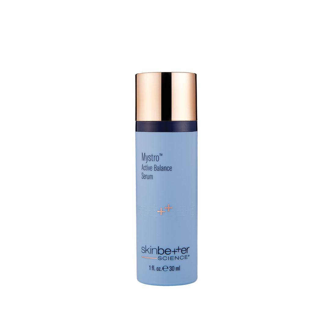 Mystro Active Balance Serum bottle with glowing skin benefits and natural stress adaptation features