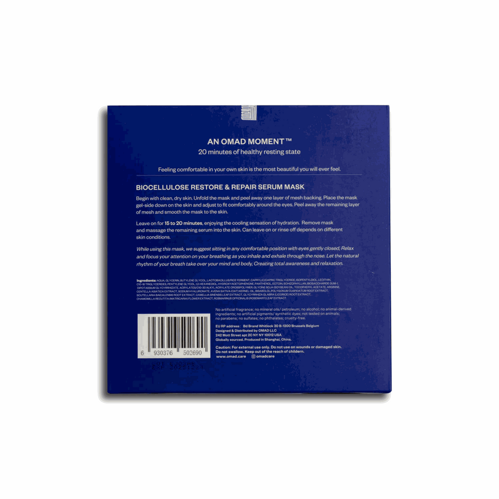 Bio Cellulose Restore & Repair Serum Mask with TCM botanicals and hyaluronic acid for sensitive skin hydration and repair