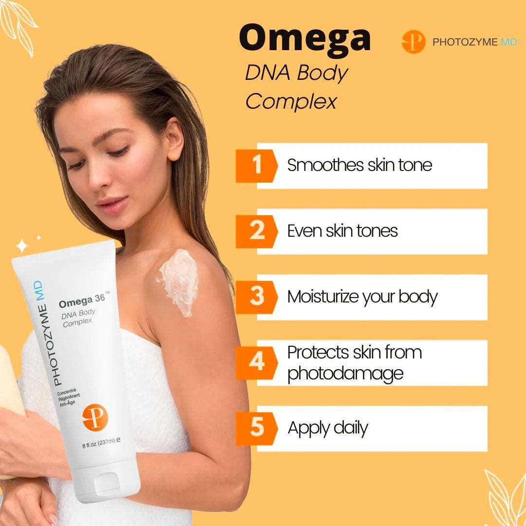 Omega 36 Body Complex skincare bottle with omega fatty acids and hydration benefits for glowing skin
