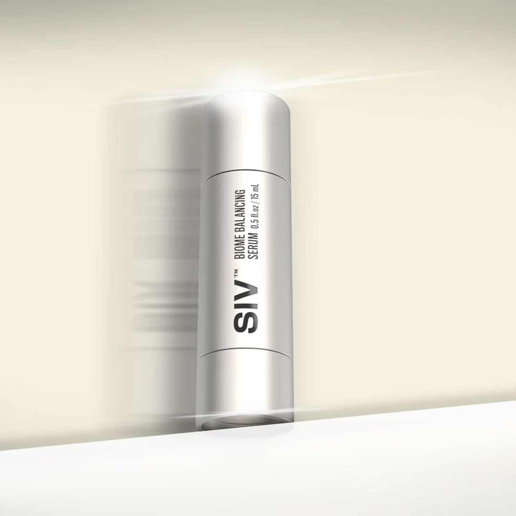 SIV Biome Balancing Serum bottle with natural skincare elements for hydrating and calming skin