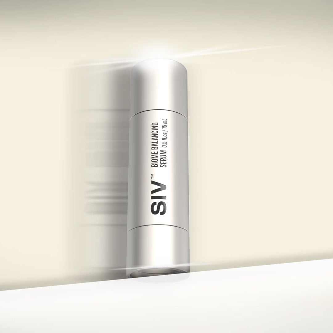 SIV Biome Balancing Serum bottle with natural skincare elements for hydrating and calming skin