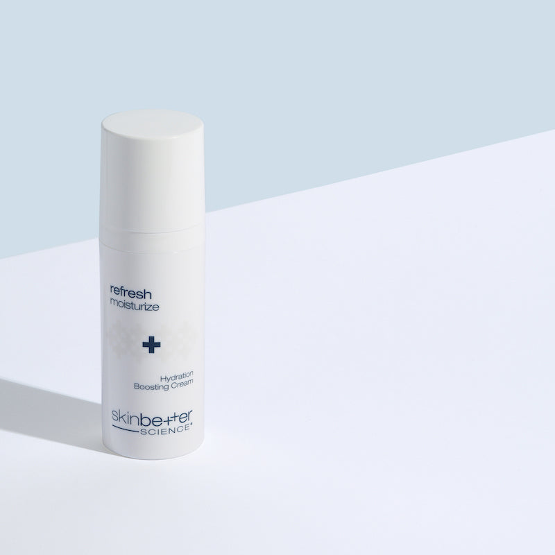 skinbetter hydration boosting cream face blue background