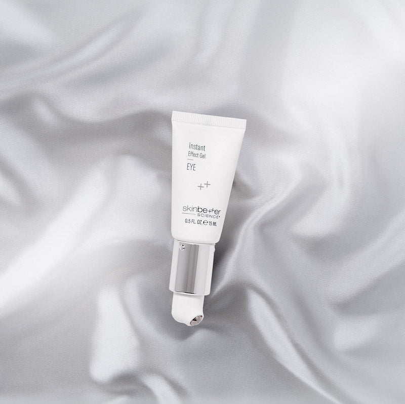 skinbetter instant effect eye gel silver silk background