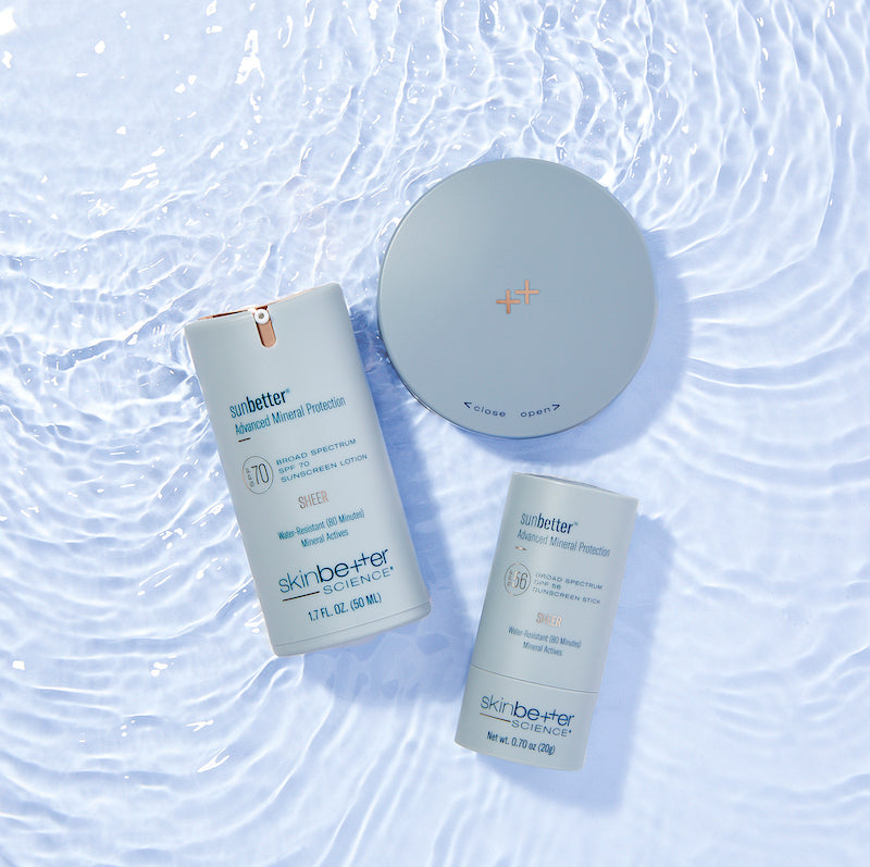 skinbetter sunbetter sheer sunscreen collection water background