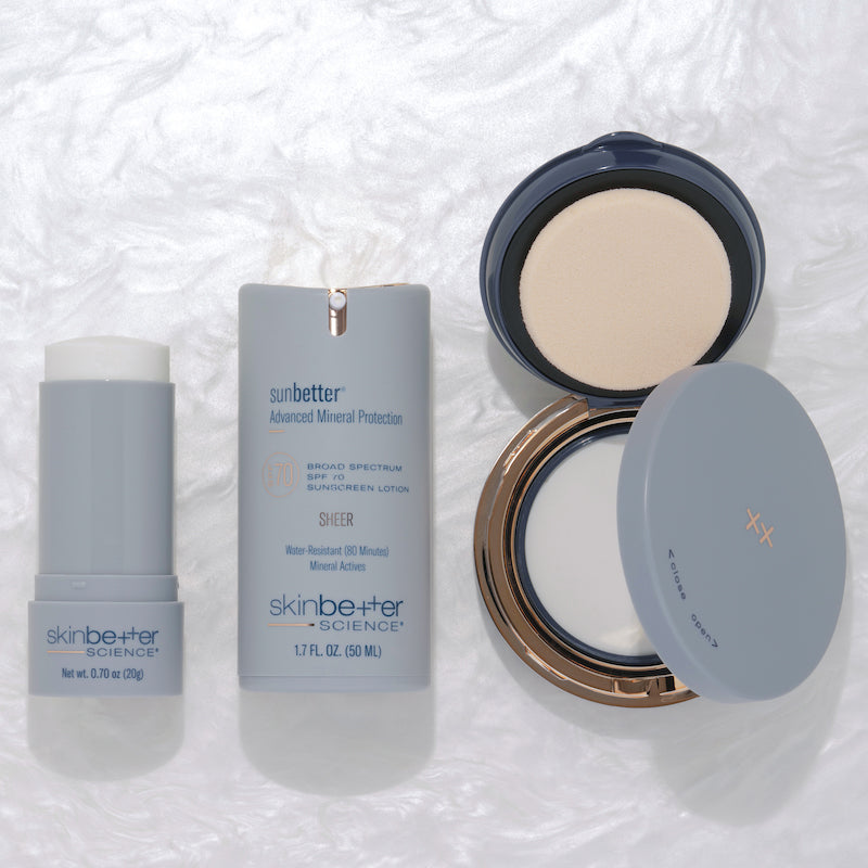 skinbetter sunbetter sheer sunscreen collection silver background