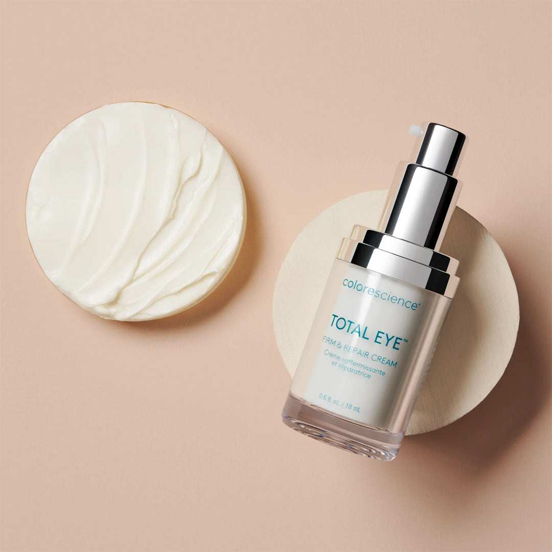 Total Eye® Firm & Repair Cream jar with anti-aging eye treatment ingredients for brightening and firming skin around eyes