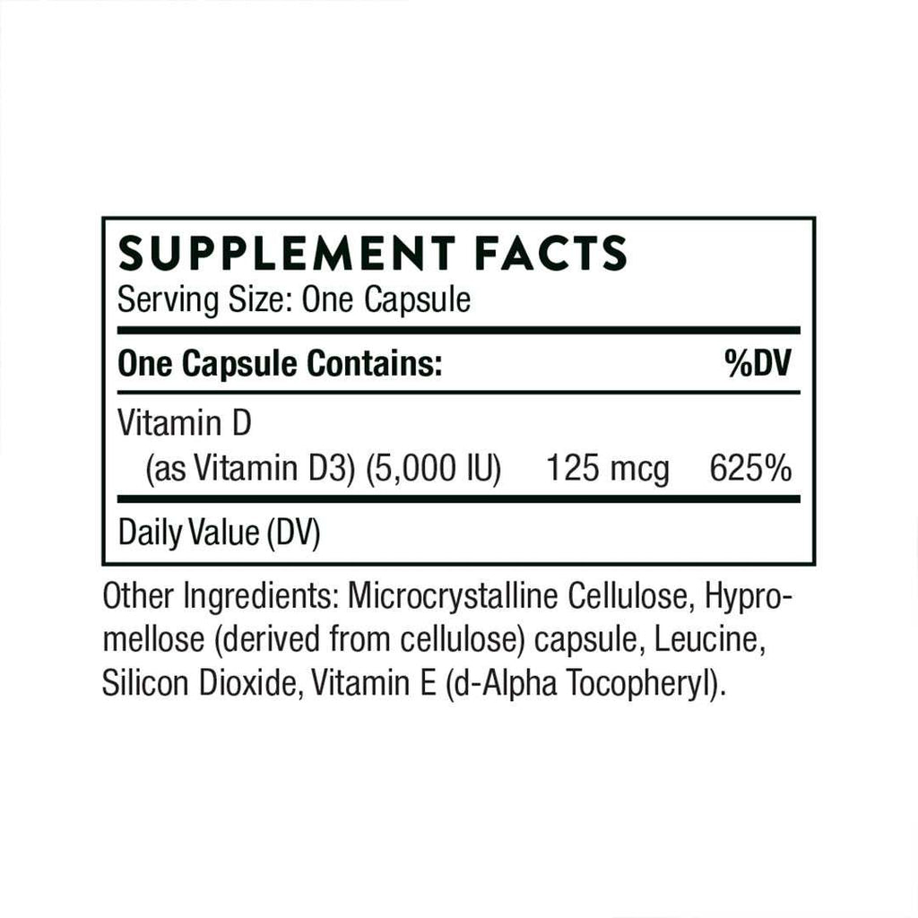 Bottle of Thorne's Vitamin D-5,000 supplement, NSF Certified for Sport