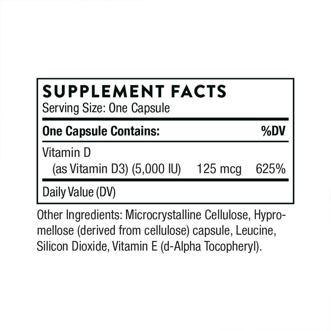 Bottle of Thorne's Vitamin D-5,000 supplement, NSF Certified for Sport