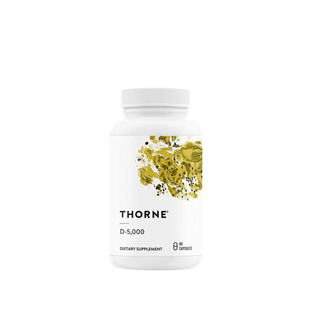 Bottle of Vitamin D-5,000 supplement, NSF Certified for Sport, supporting healthy bones and immune function